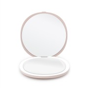 Compact Double-Sided Travel Mirror with LED and 5x Magnification - Rosado