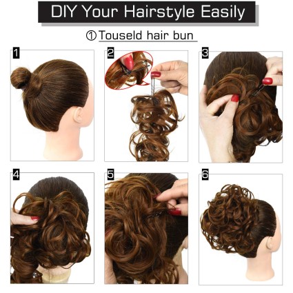 Messy Curly Moño de pelo #4 - Marrón negruzco