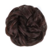 Pasillo de pelo desordenado del bollo con el pelo artificial arrugado - #33 Marrón oscuro con un tinte rojo