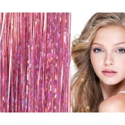 Extensiones de pelo con purpurina Bling Silver 100 unidades de mechón de pelo con purpurina 80 cm - Rosa