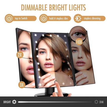 Uniq Espejo de maquillaje con tres pliegues Hollywood con luz LED - Negro