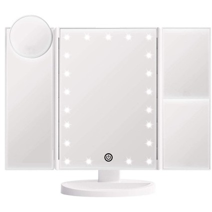 Uniq Espejo de maquillaje con tres pliegues Hollywood con luz LED - Blanco