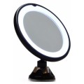 Espejo redondo UNIQ con luz LED y ventosa de aumento x10 - Negro