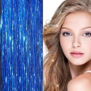 Extensiones de pelo con purpurina Bling Silver 100 unidades de mechón de pelo con purpurina 80 cm - Azul