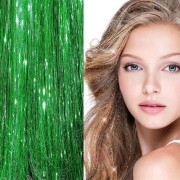 Extensiones de pelo con purpurina Bling Silver 100 unidades de mechón de pelo con purpurina 80 cm - Verde