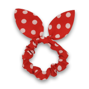 Scrunchie w. Bunny Ears - Red w. White Dots
