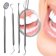Juego de limpieza dental de 4 piezas para la higiene dental - 1 espejo bucal, 2 curetas limpiadoras, 1 rascador