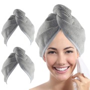 Toalla para el cabello del turbante - Toalla de microfibra de secado rápido para el cabello - gris