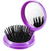 Espejo de maquillaje compacto con pincel - púrpura