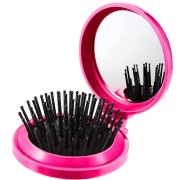 Espejo de maquillaje compacto con pincel - rosa