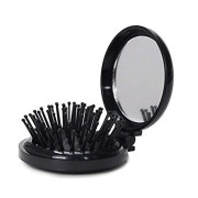 Espejo de maquillaje compacto con pincel - negro